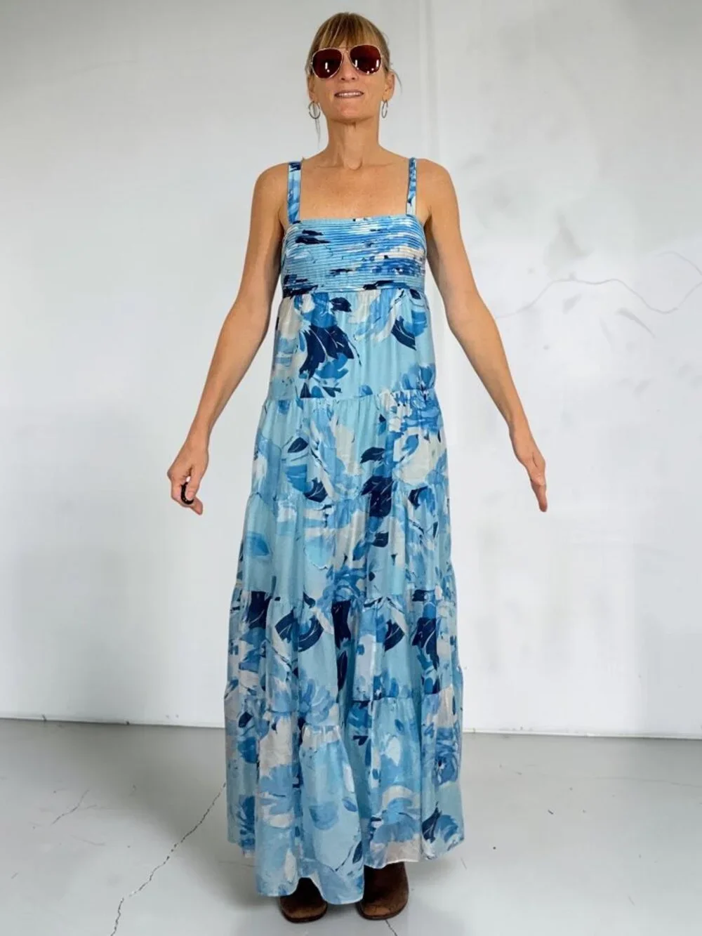 Abercrombie and Fitch Floral Tiered Maxi Dress SP Petite Blue ALTERED